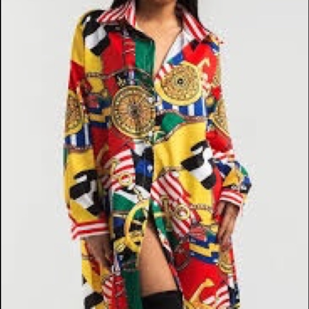 Akira Versace Inspired Pattern Neon Button Down - image 6